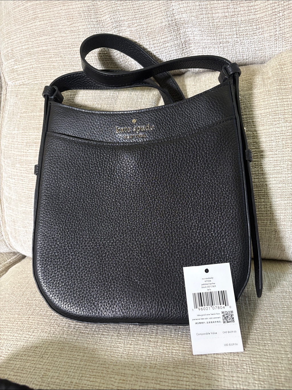 Kate Spade Black Pebbled Leather Crossbody Shoulder Bag Msrp $329 & Dust Bag